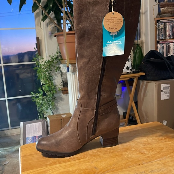 new JAMBU Chai 6.5 Tan Leather WATER RESISTANT Zip Knee High Riding Tall Boots - Picture 11 of 12